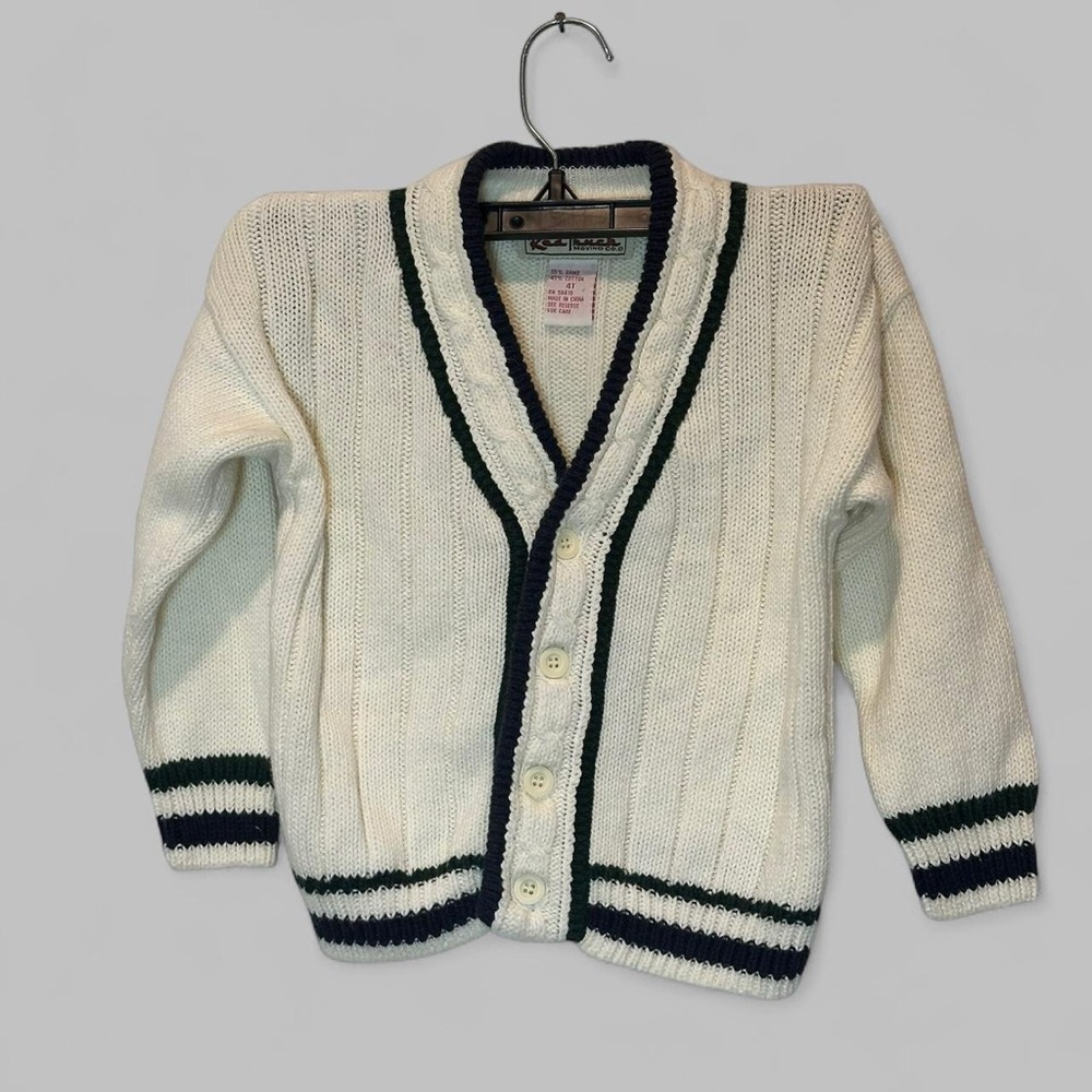 Kids Cardigan Preppy Sweater White Navy 4T